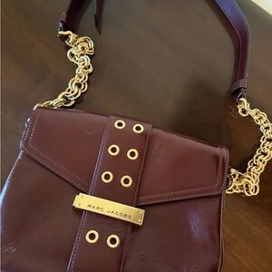Marc Jacobs Deep Red Shoulder Bag with Gold Accents